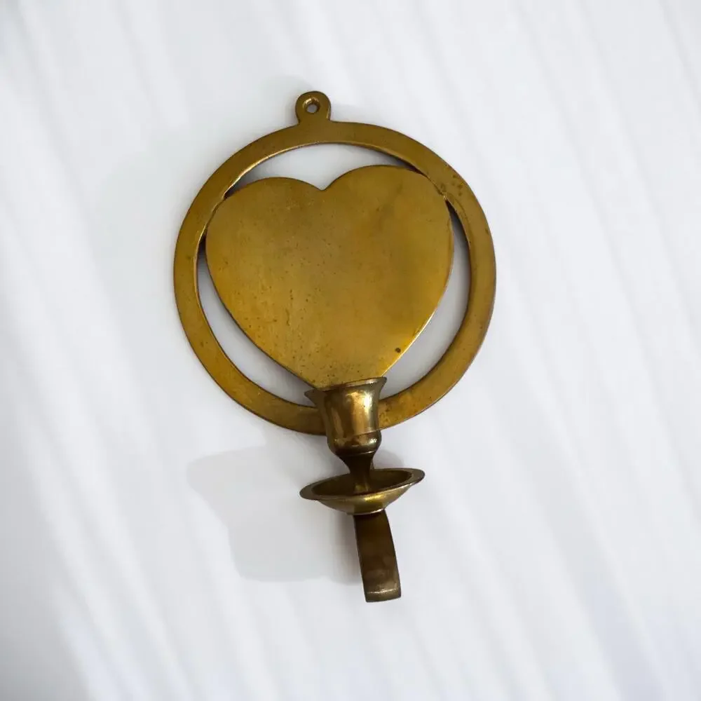 Vintage Solid Brass Heart Wall Sconce Candle Holder Liards Ltd